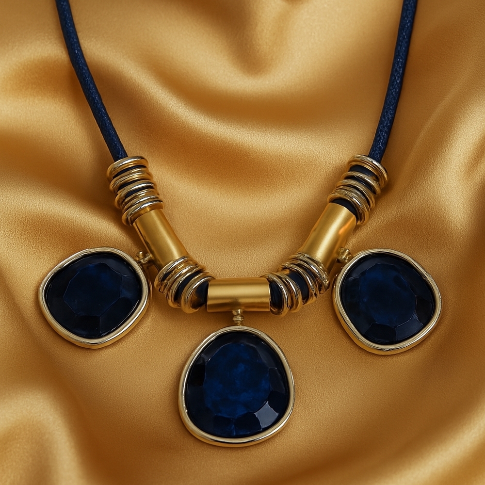 Dual tone Blue Stones Statement Necklace – Stylish Bold Women's Fashion Jewelry